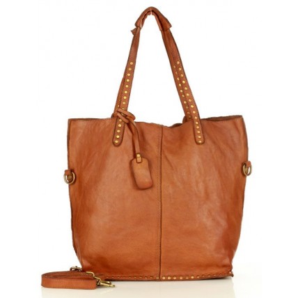 ♦ V33 Klasyczny shopper bag z ćwiekami. Prawdziwa skóra vintage. 4 kolory